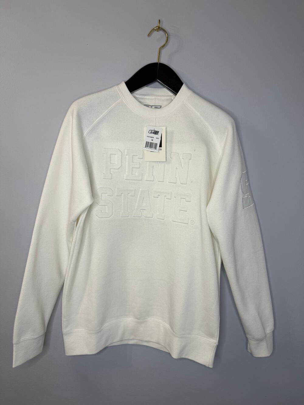 E5 Penn State Tonal Embossed PS Crew Sweatshirt White Men's M New